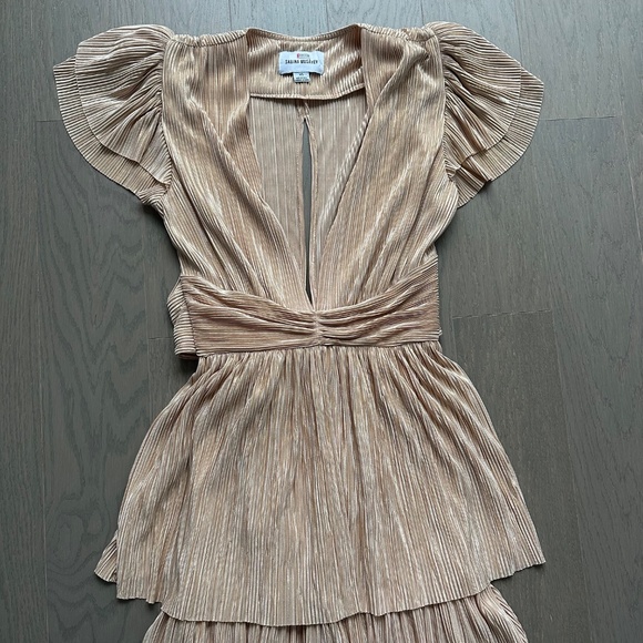Sabina Musayev MAZE Gold Tiered Maxi Dress Ruffle Sleeve Tie - XS X SMALL - Picture 7 of 13